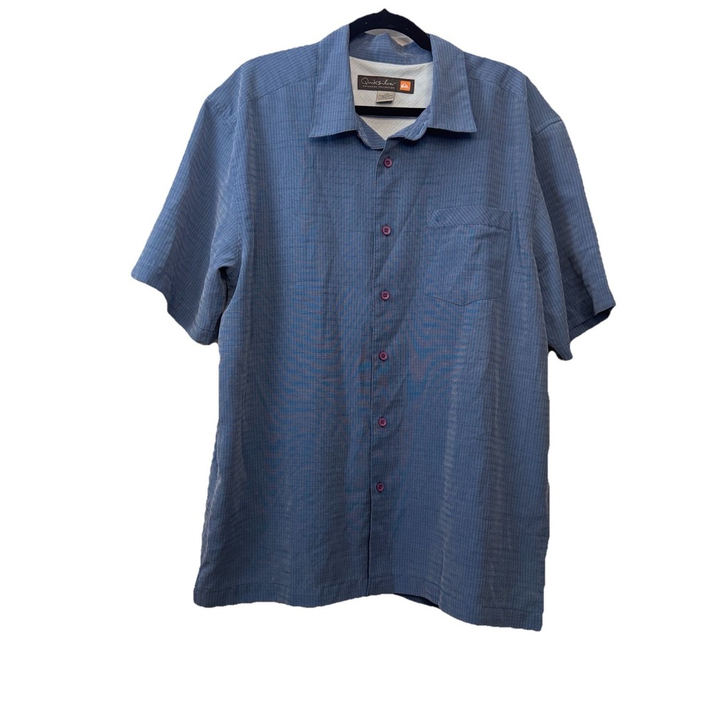 Quiksilver Shirt Mens Large Blue Waterman Button Up Outdoor‎ Short Sleeve Beach